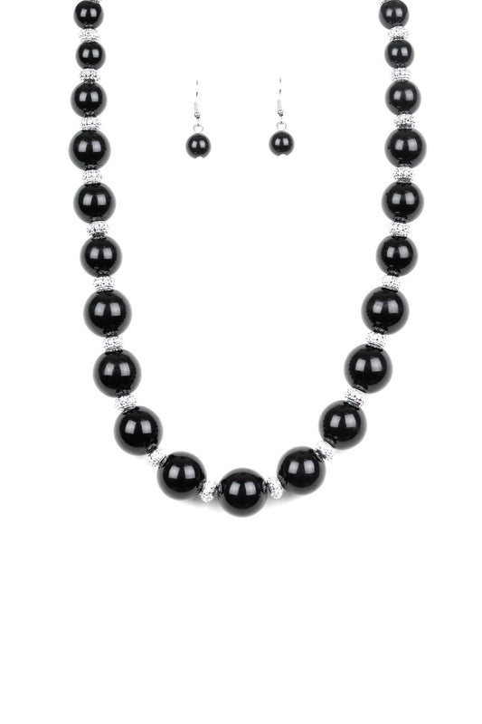 Black Pearl and Silver Rhinestone Necklace