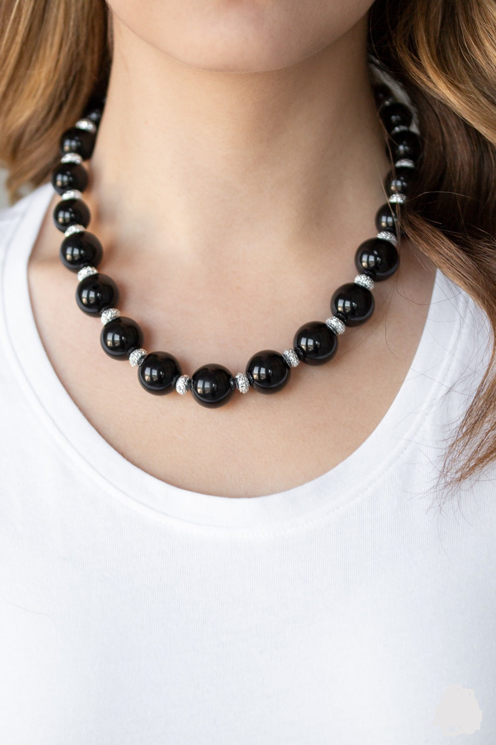 Black Pearl and Silver Rhinestone Necklace