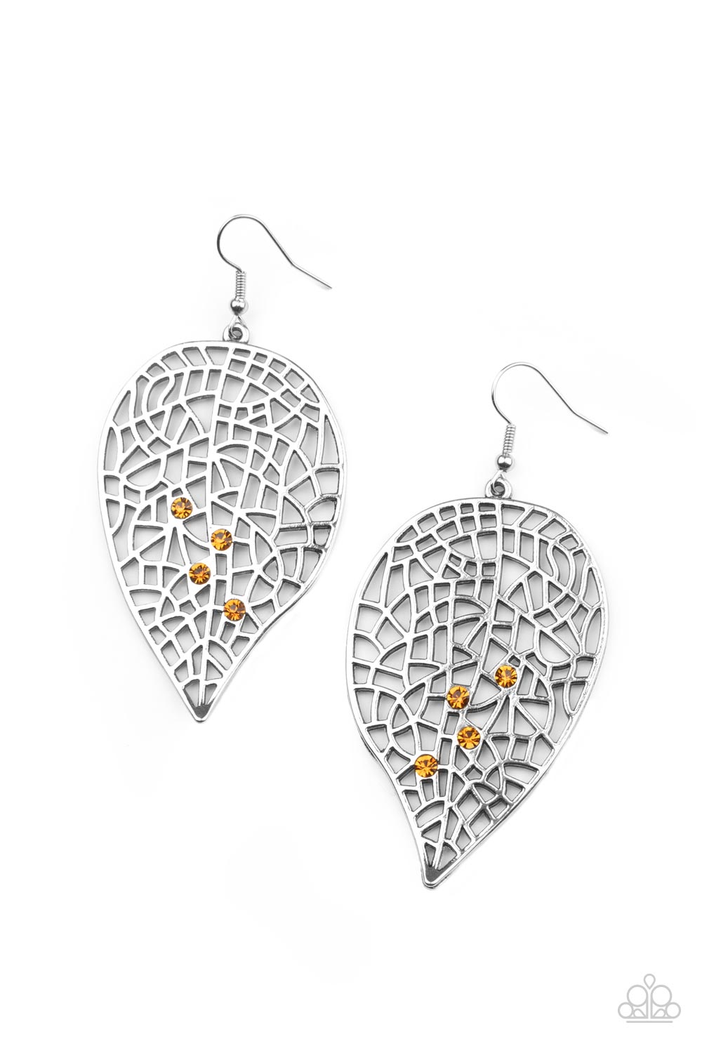 Silver Hanging Earrings with  Yellow Rhinestones