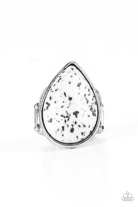 White Stone Ring with Black Speckles