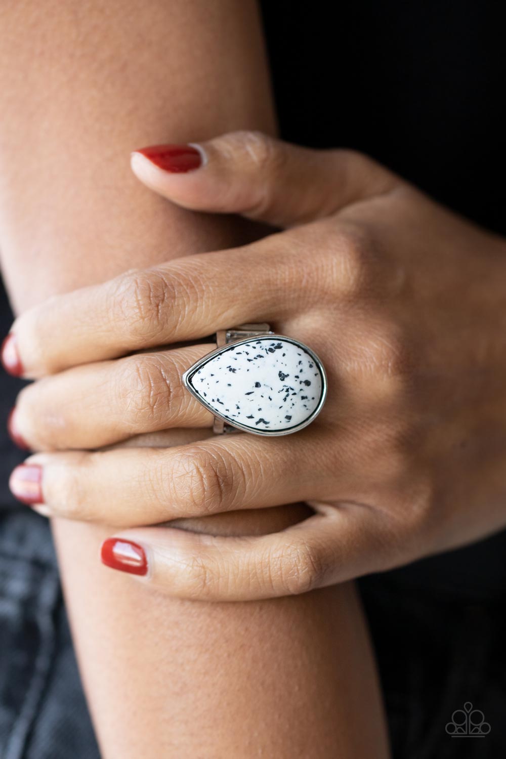 White Stone Ring with Black Speckles