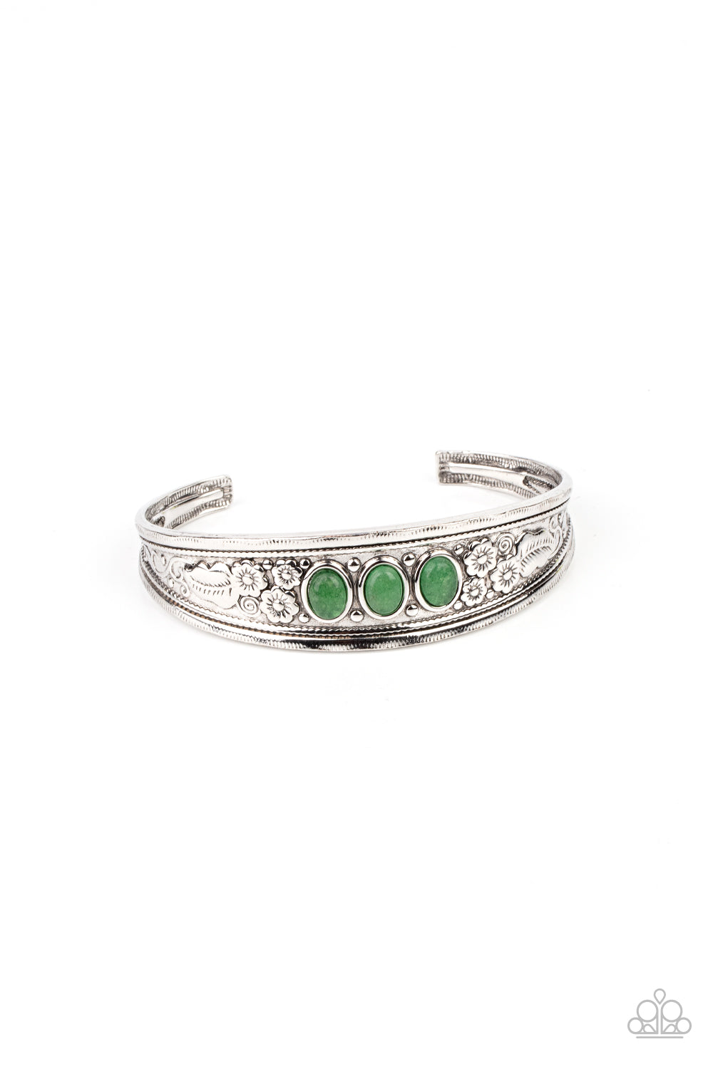 Silver Bracelet with Green Stones