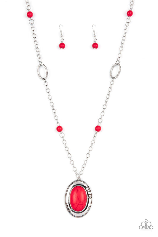 Silver Neclace with Red Stone Pendant