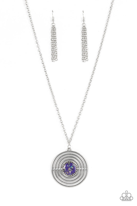 Long Style Silver Necklace with Purple Pendant