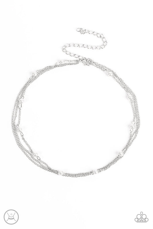 Dainty Silver Necklace with White Pearls