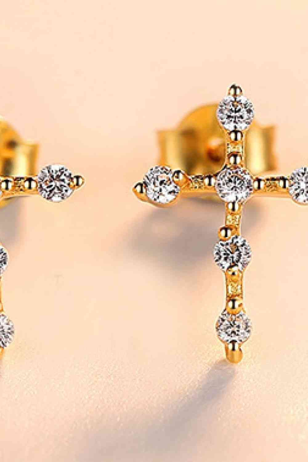 Zircon Cross 925 Sterling Silver Earrings